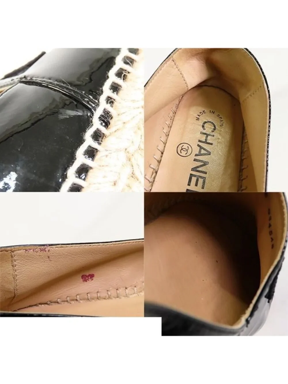 Chanel Espadrilles Black Patent Leather Jute CC Logo Slip-on